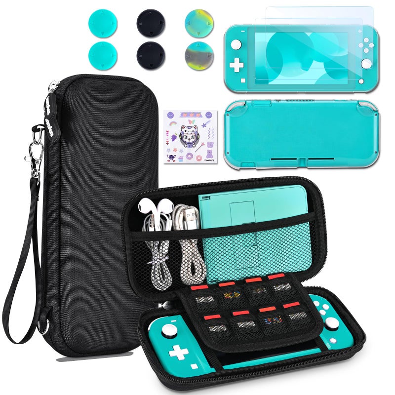 innoAura Switch Lite Case 12-in-1 Accessories Bundle for NS Switch Lite (2019), with Protective Carrying Case, Hand Strap, Screen Protector & Cute Thumb Grips, Black - Image 1